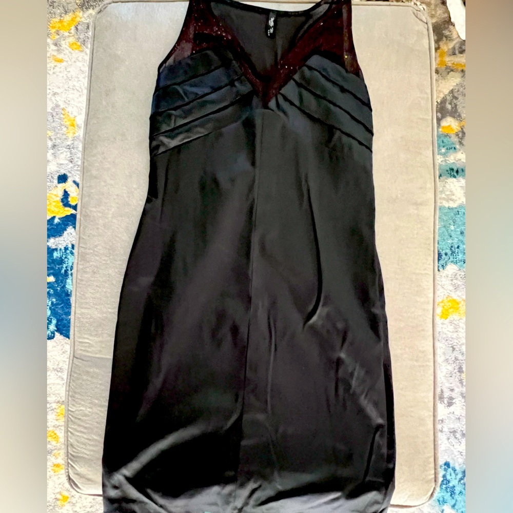 Satin knee length evening dress